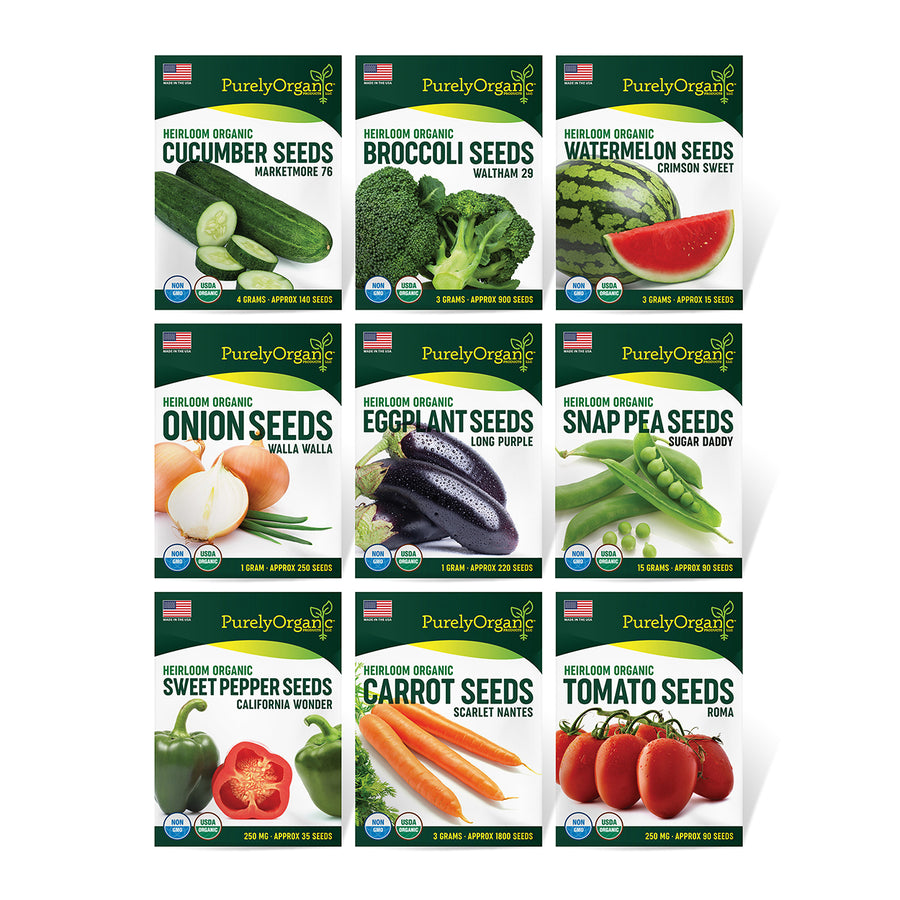 Organic Vegetable Garden Starter Kit (9 Seed Packets - Over 3500 Seeds)